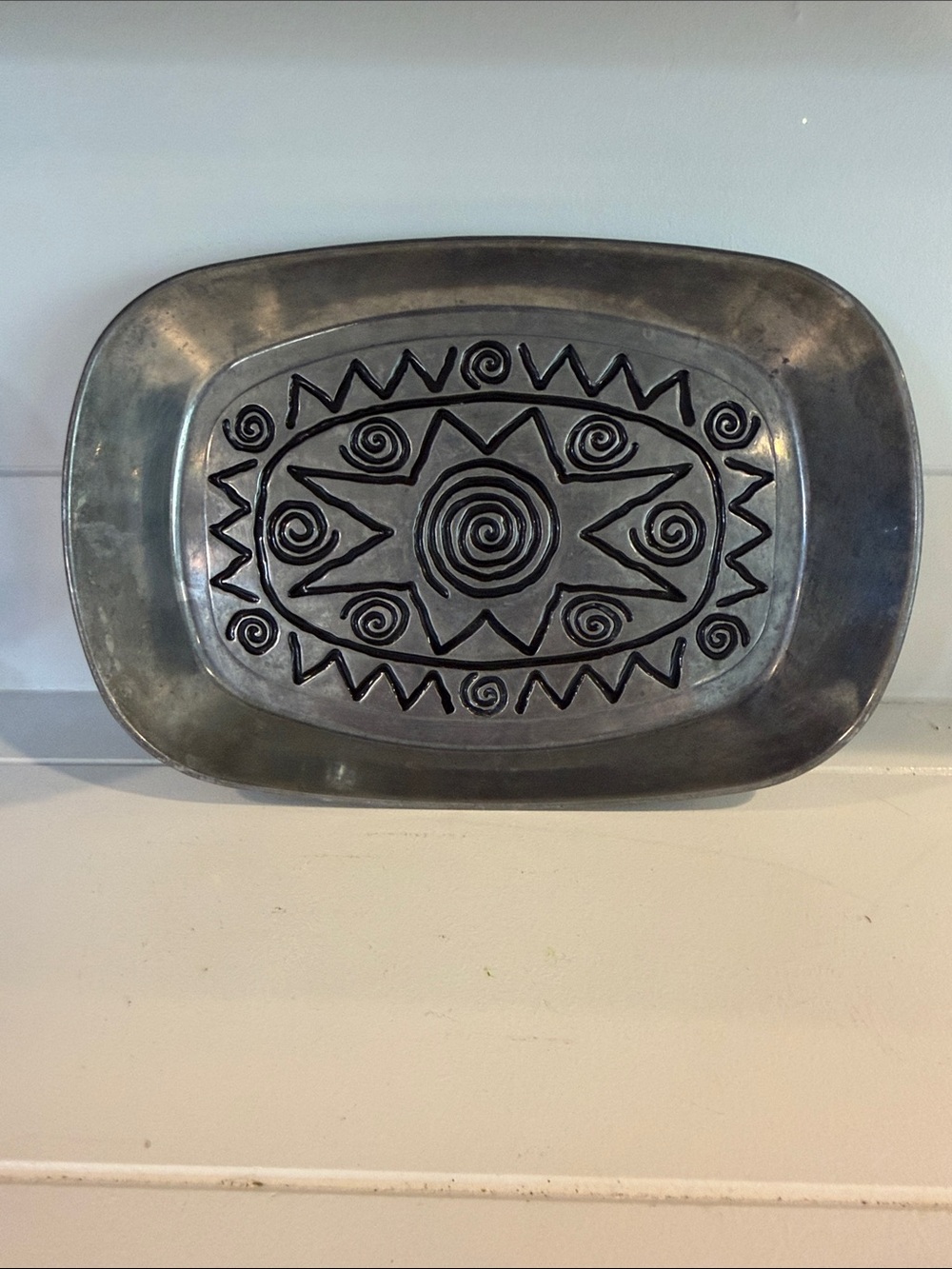 Wilton Armetale Dark Silver Etched Sun Motif Serving Tray